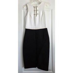 Bisou Bisou Michele Bohbot Black White Sleeveless Pencil Sheath Dress‎ Sz 6 Vtg